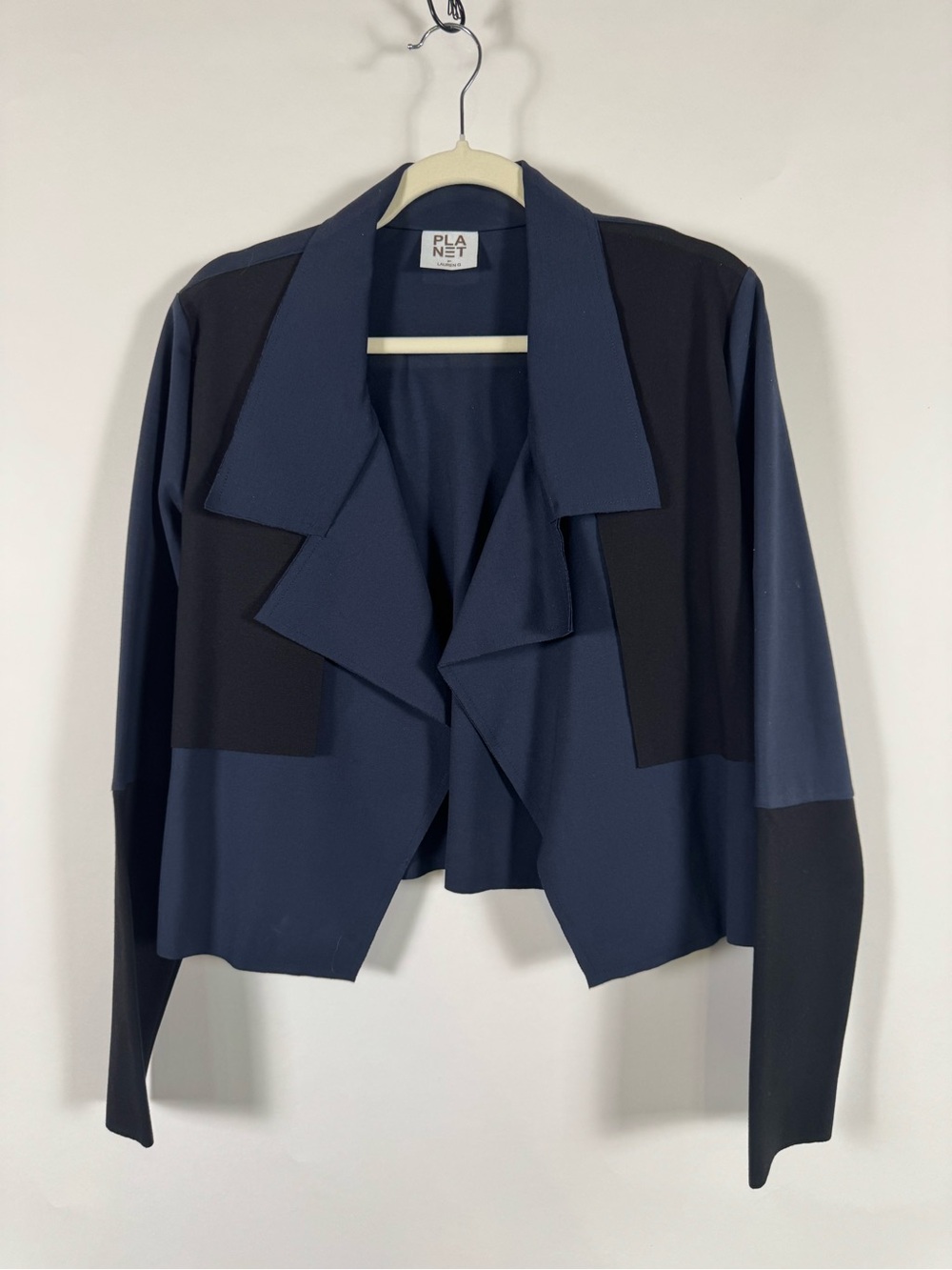 Planet by Lauren G Two-Tone Navy & Black Cropped Jacket MED USA Lagenlook Boxy